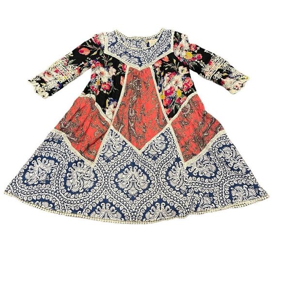 Anthropologie Inez Swing Dress by Vanessa Virginia Patchwork Multicolor Size 2 - Picture 2 of 16